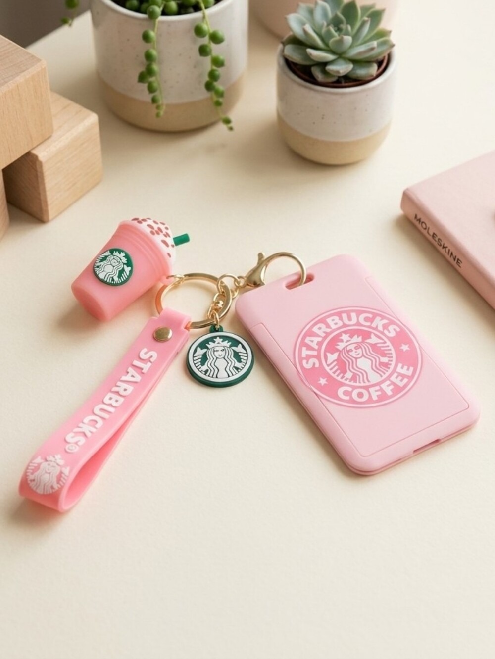 Pink Badge/ID Holder & Coordinating Keychain Set